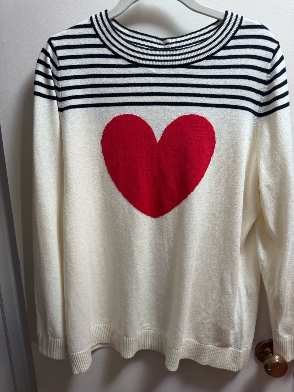 Bundle 4 $10 items for $30 Talbots Cream Sweater with Navy Stripes and Red Heart